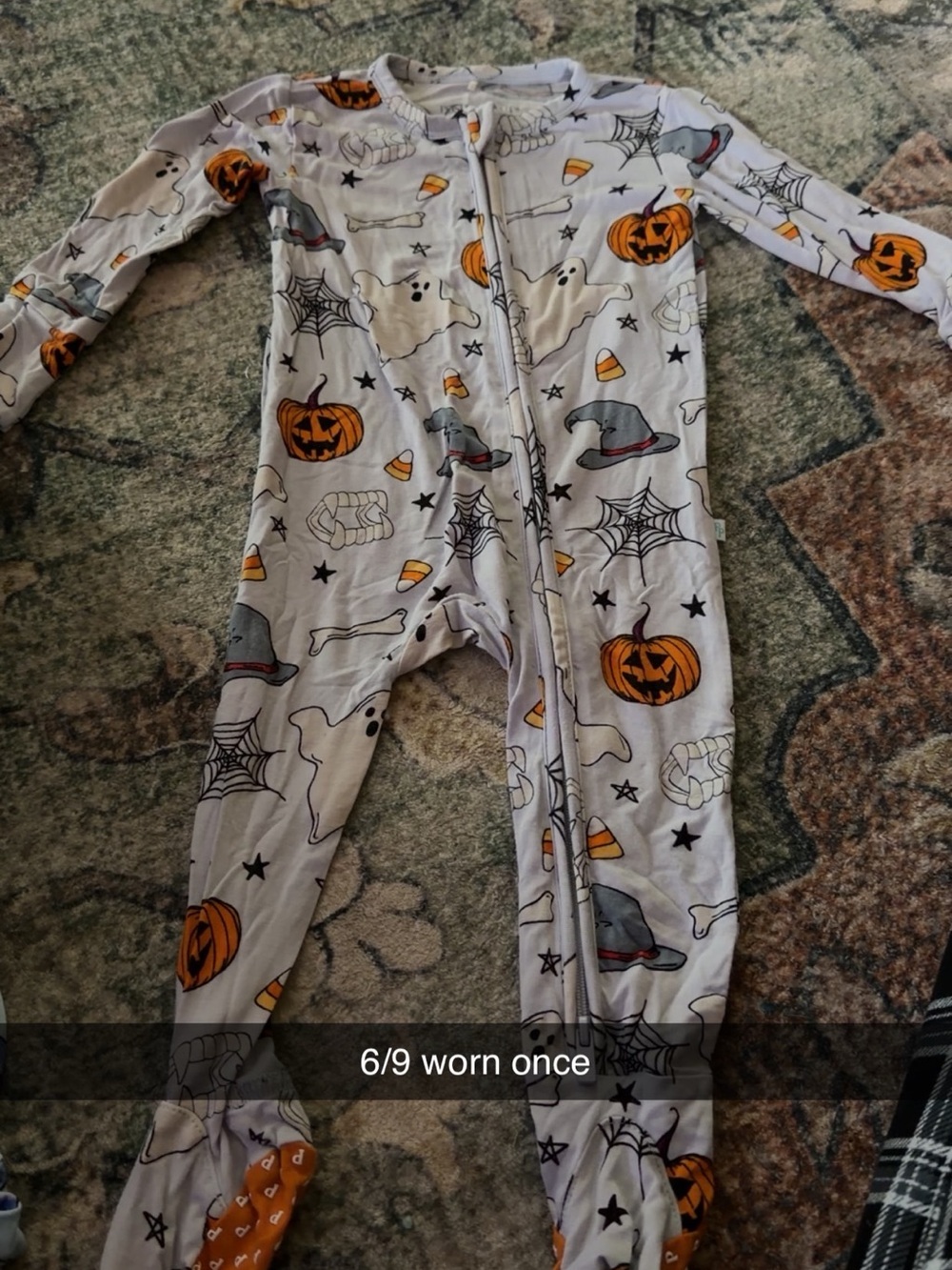 Kids Halloween One-Piece Footed Pajamas - Orange Pumpkin Print